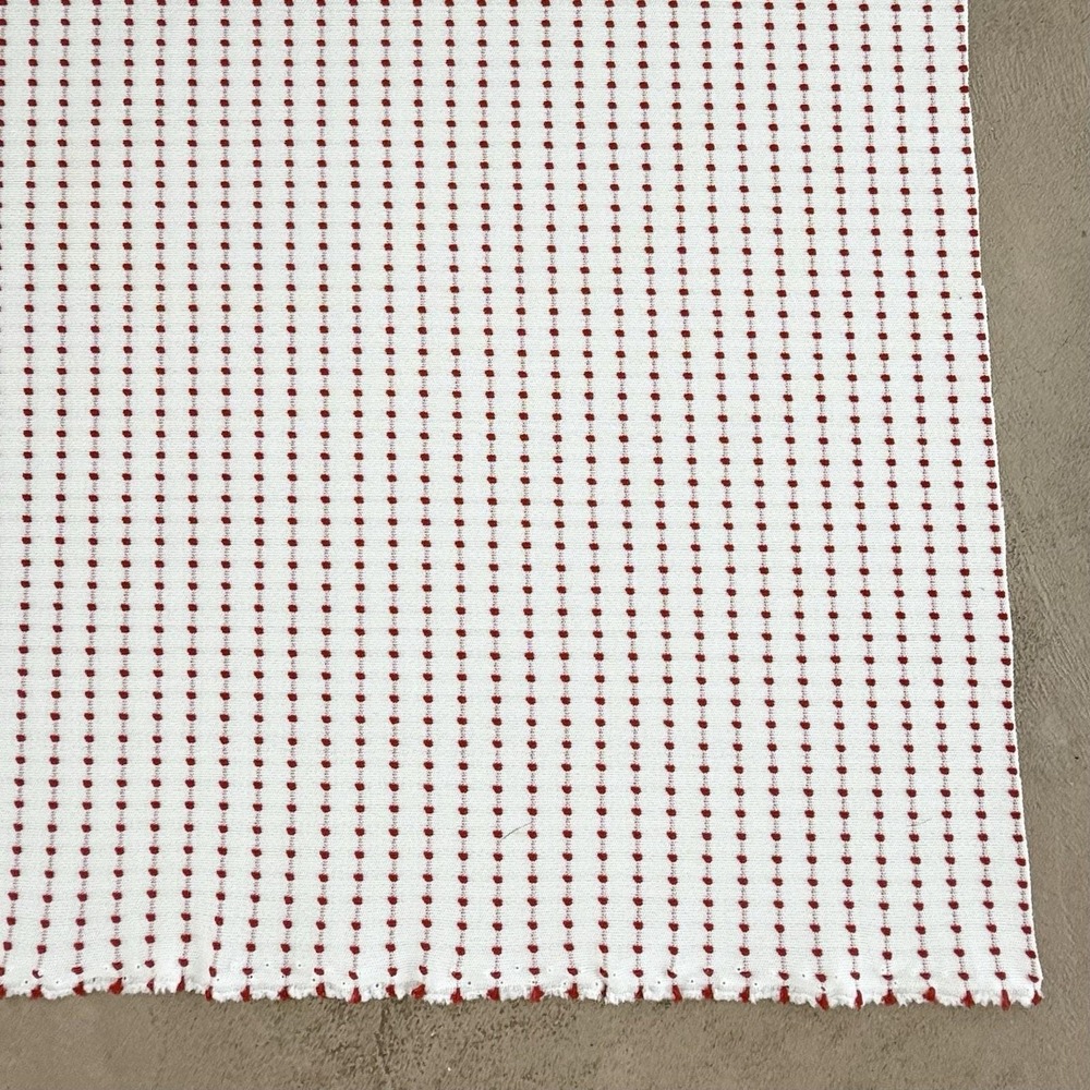 VTG Fabric 1970s 70s White Red Polka Dot 63x69x59 Stretch Polyester Knit 3.5+yds